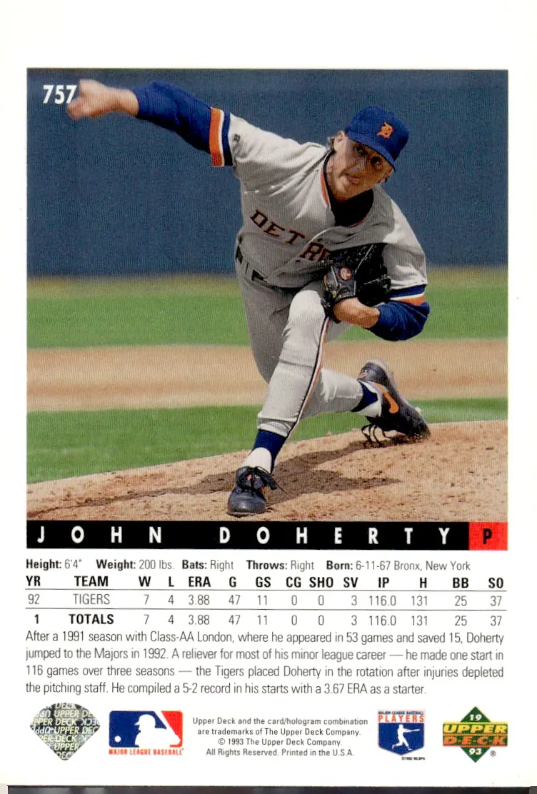 1993 Upper Deck #757 John Doherty (back)