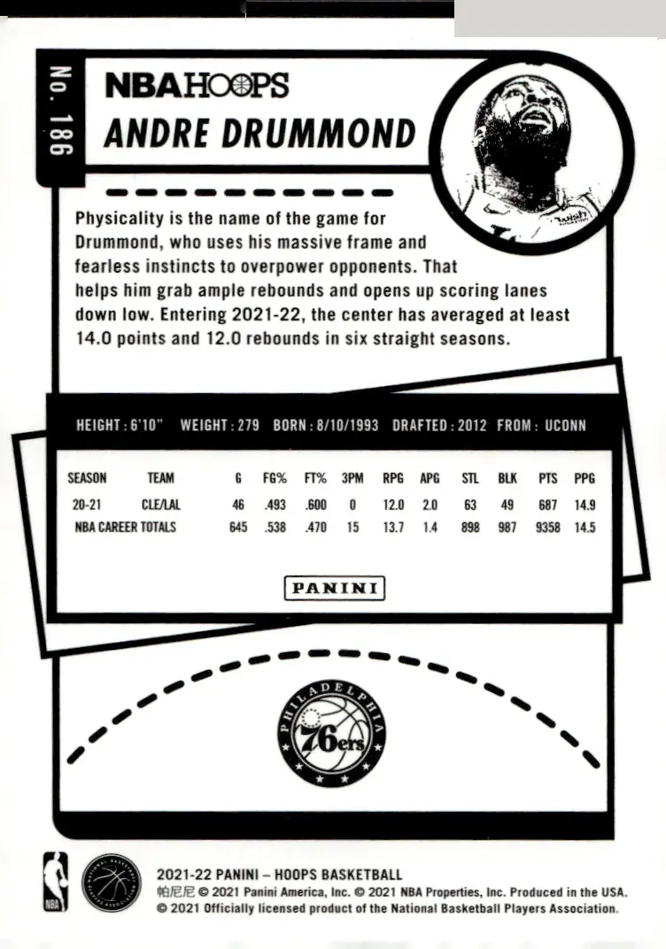 2021-22 NBA Hoops #186 Andre Drummond (back)