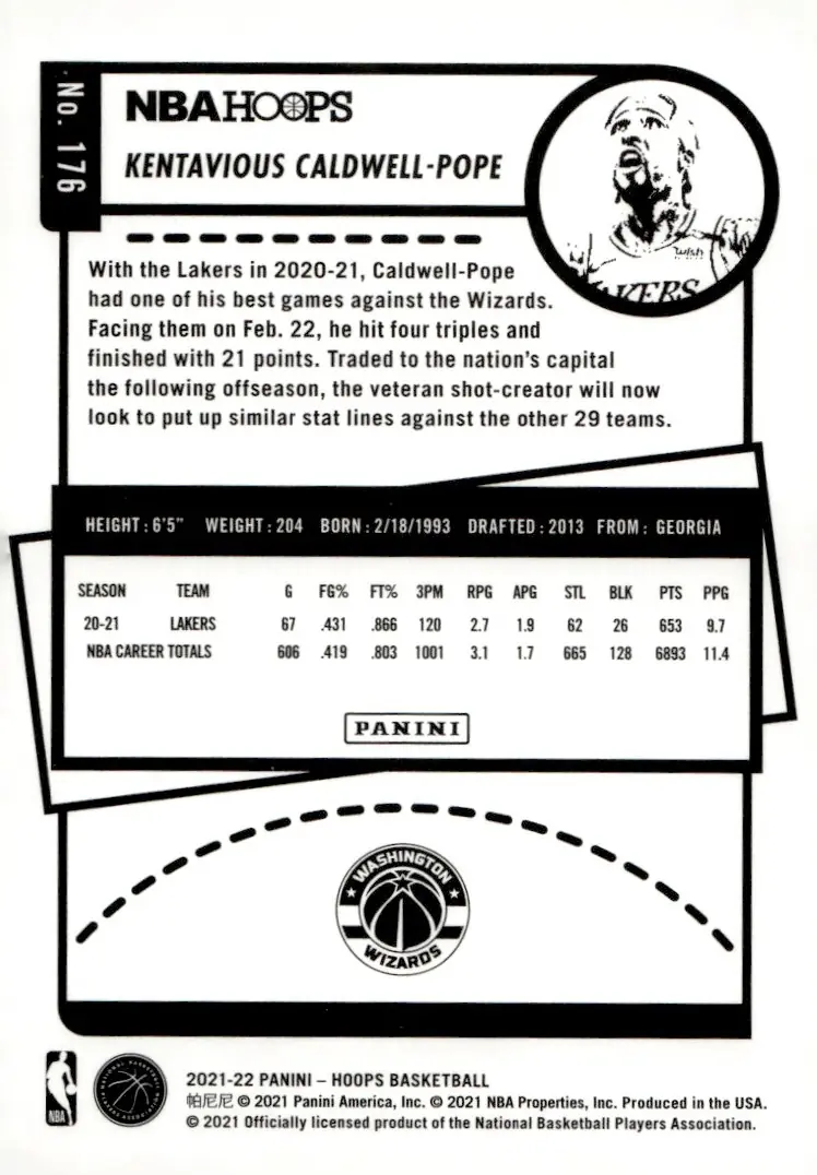 2021-22 NBA Hoops #176 Kentavious Caldwell-Pope (back)