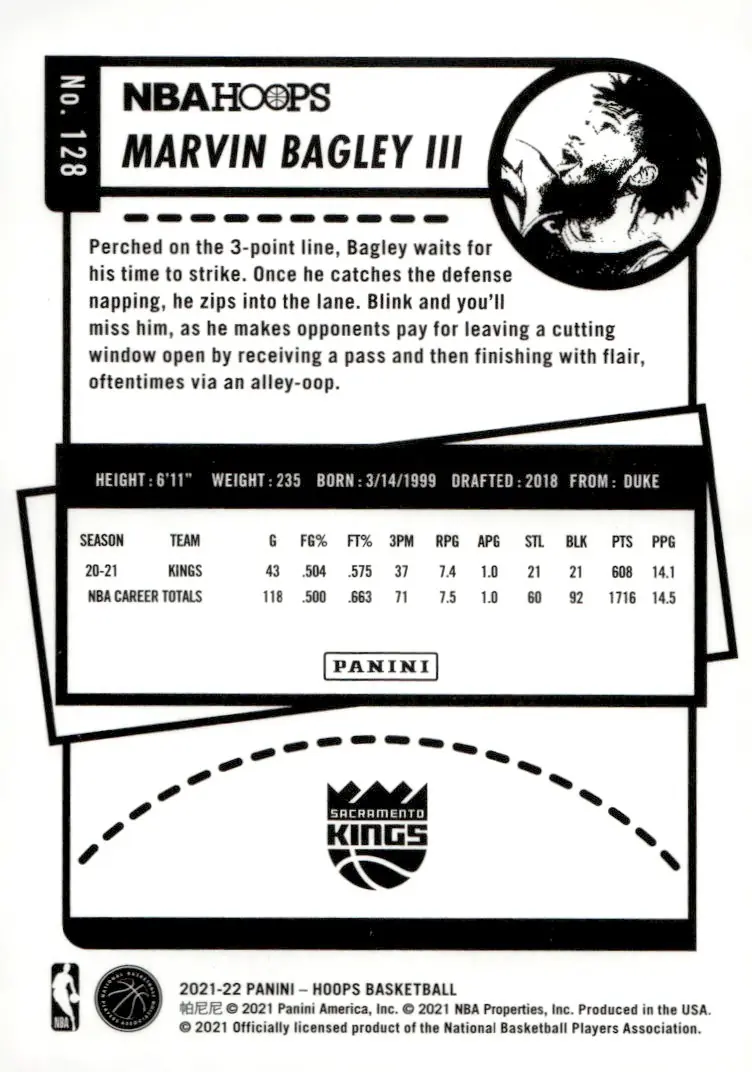 2021-22 NBA Hoops #128 Marvin Bagley III (back)