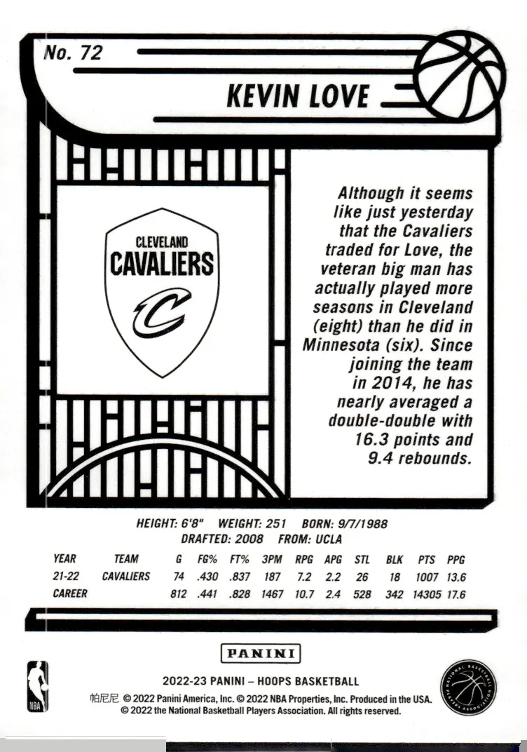 2022-23 NBA Hoops #72 Kevin Love (back)
