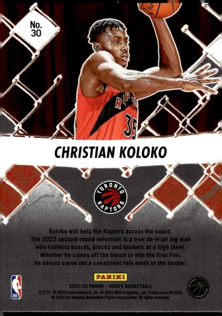 2022-23 NBA Hoops #30 Christian Koloko (back)
