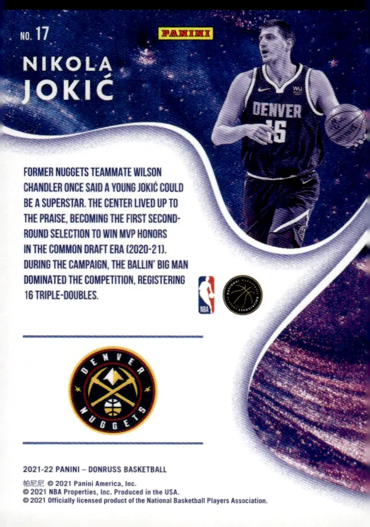 2021-22 Donruss #17 Nikola Jokić (back)