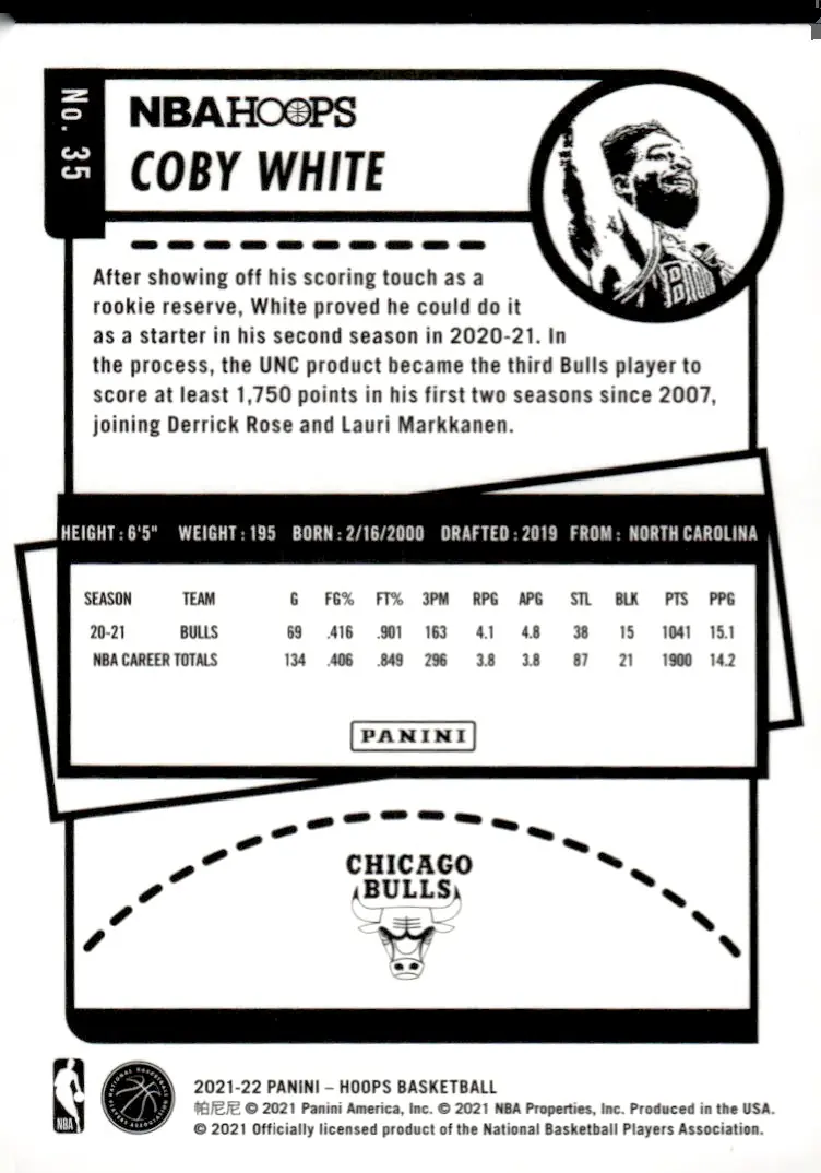 2021-22 NBA Hoops #35 Coby White (back)