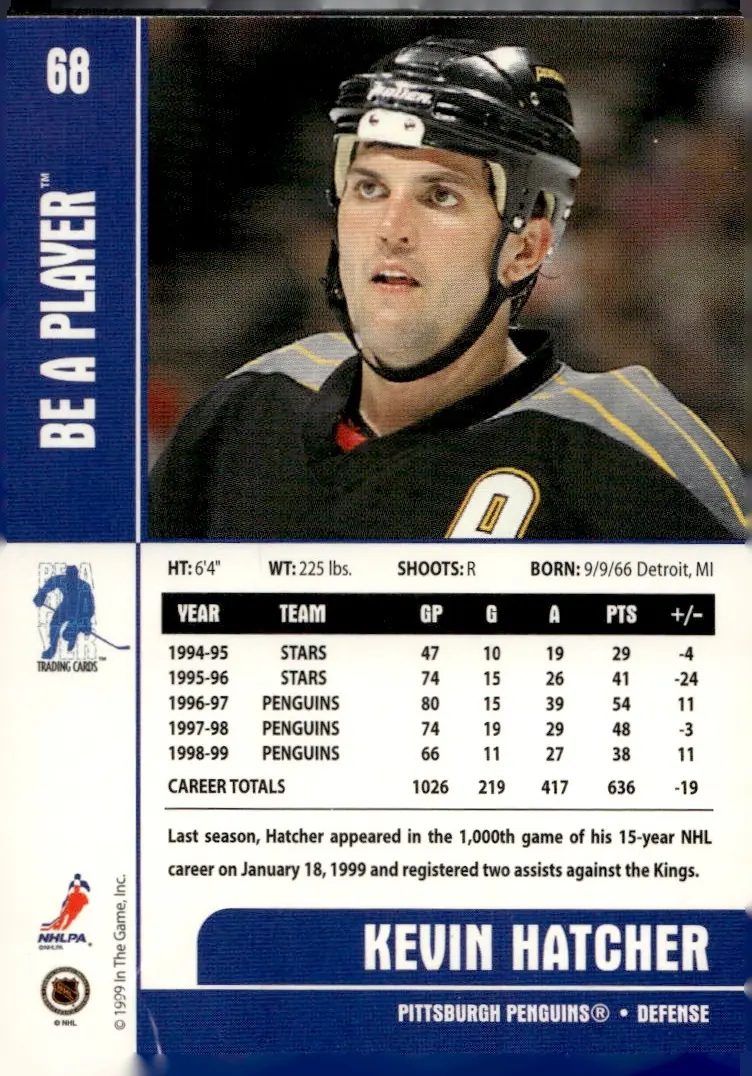 1999-00 Be A Player Memorabilia #68 Kevin Hatcher (back)