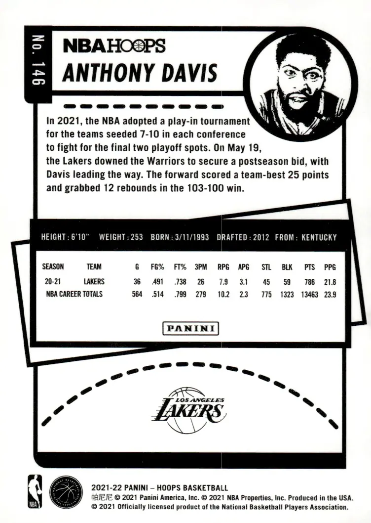 2021-22 NBA Hoops #146 Anthony Davis (back)