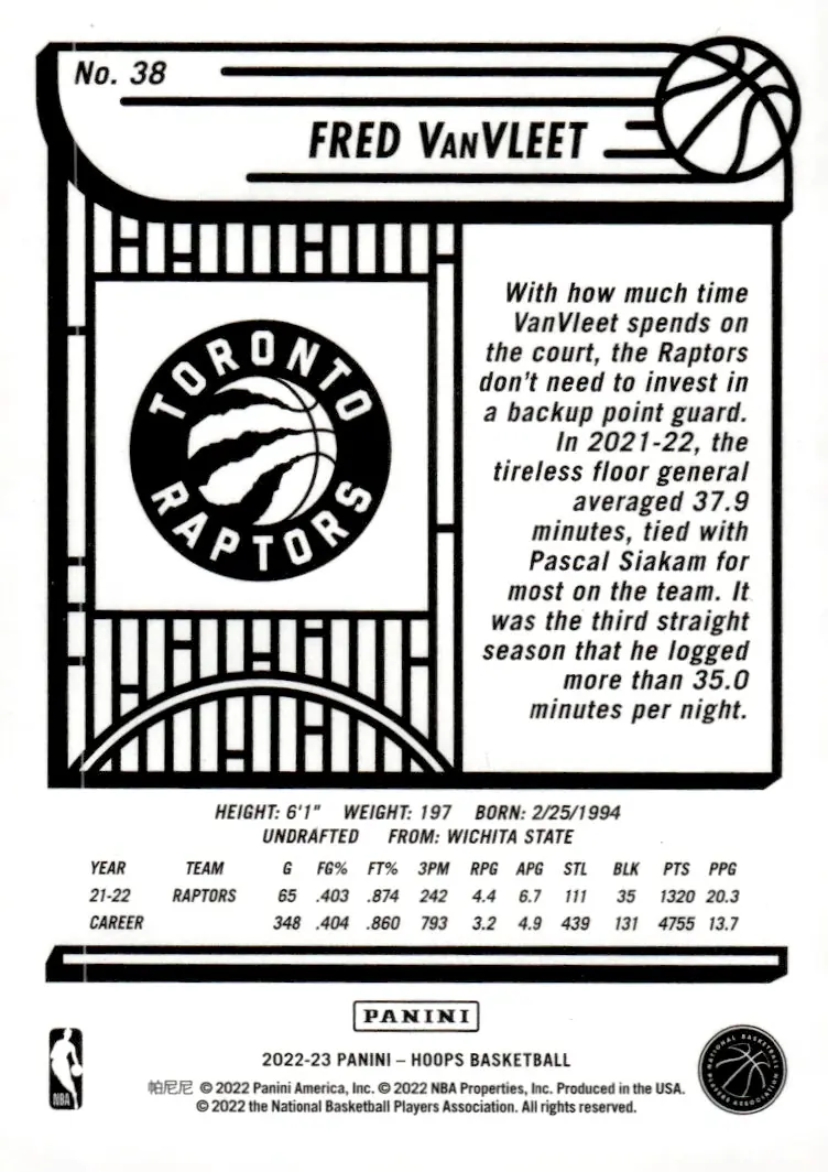 2022-23 NBA Hoops #38 Fred VanVleet (back)