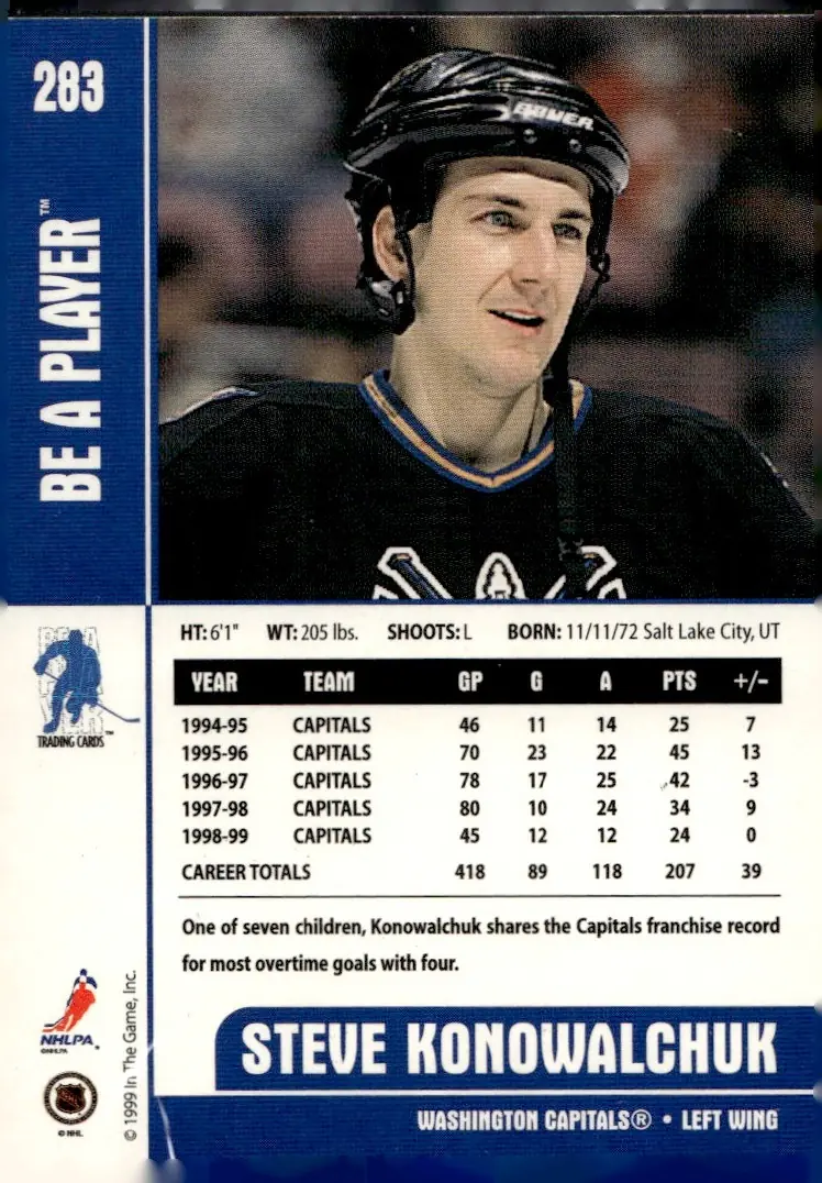 1999-00 Be A Player Memorabilia #283 Steve Konowalchuk (back)
