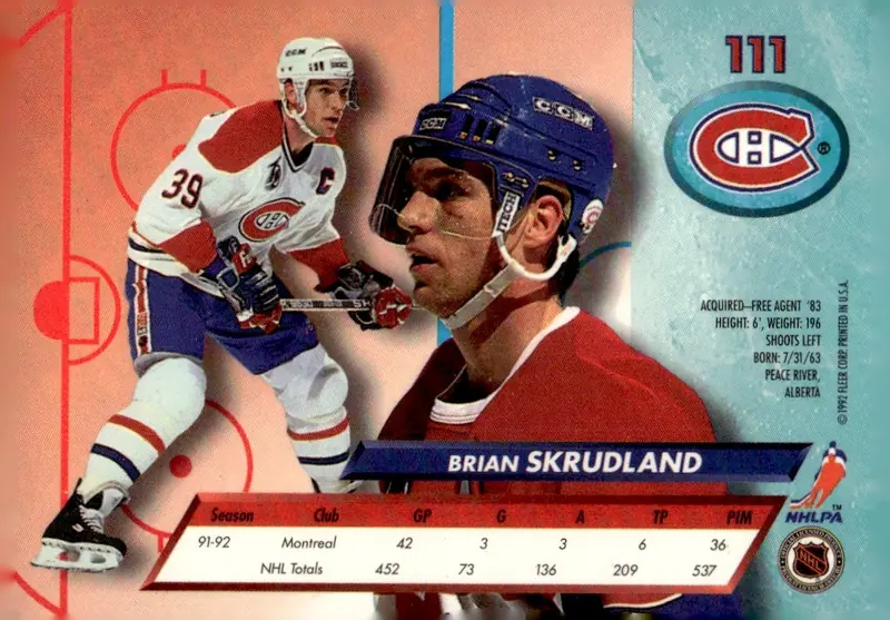 1992-93 Fleer Ultra #111 Brian Skrudland (back)