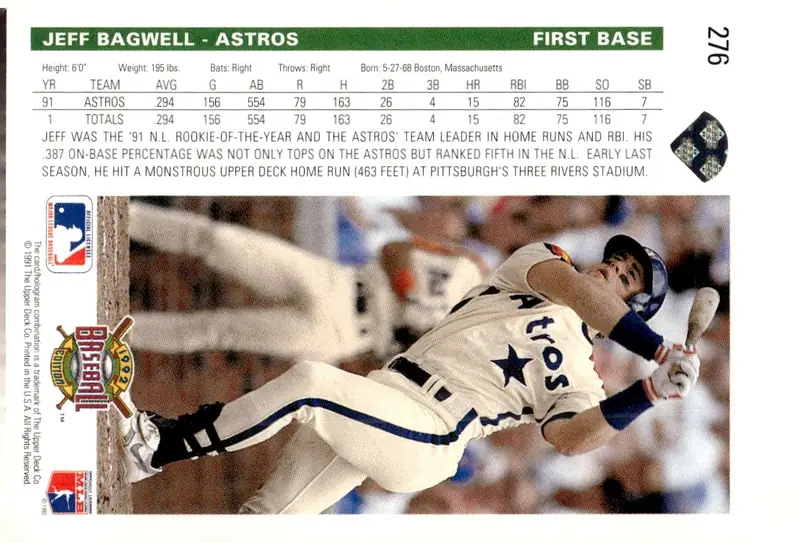 1992 Upper Deck #276 Jeff Bagwell (back)