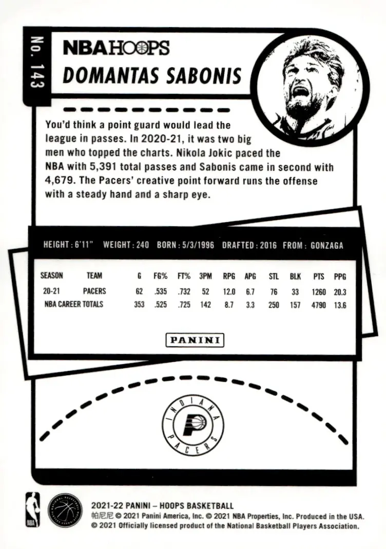 2021-22 NBA Hoops #143 Domantas Sabonis (back)