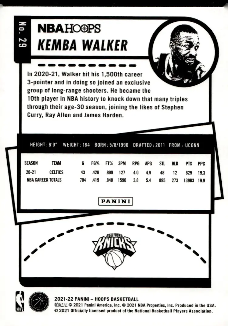 2021-22 NBA Hoops #29 Kemba Walker (back)