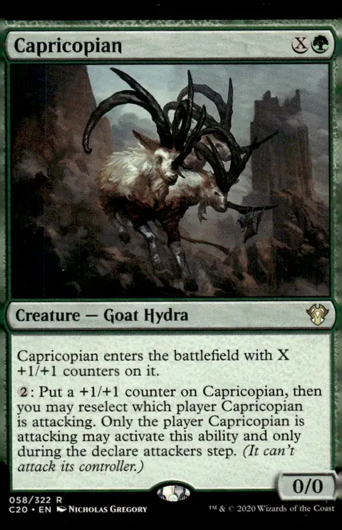 2020 Commander 2020 (C20) #058/322 Capricopian (Creature — Goat Hydra); art by Nicholas Gregory