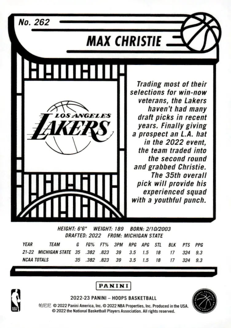 2022-23 NBA Hoops #262 Max Christie (back)