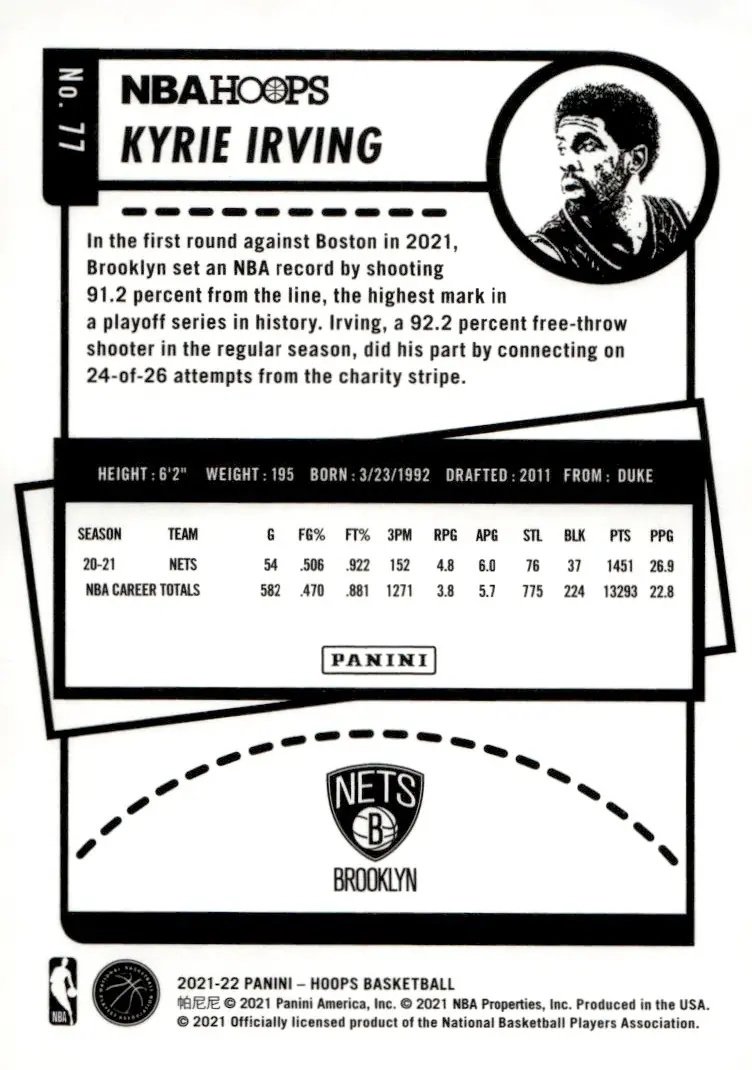 2021-22 NBA Hoops #77 Kyrie Irving (back)
