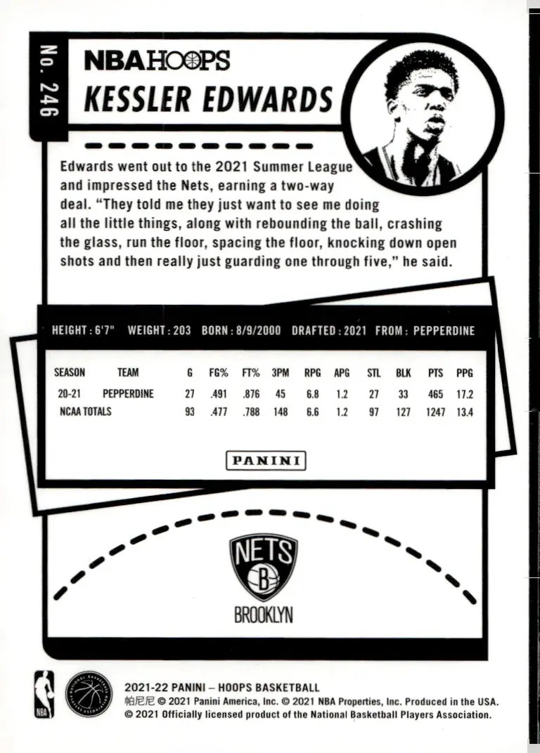2021-22 NBA Hoops #246 Kessler Edwards (back)