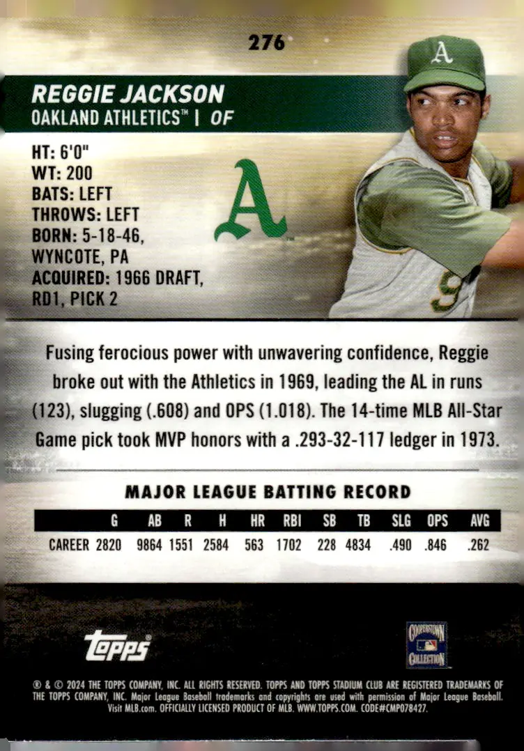 2024 Topps Stadium Club #276 Reggie Jackson (back)