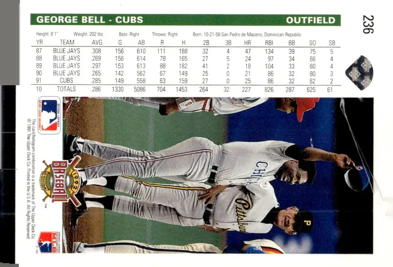 1992 Upper Deck #236 George Bell (back)