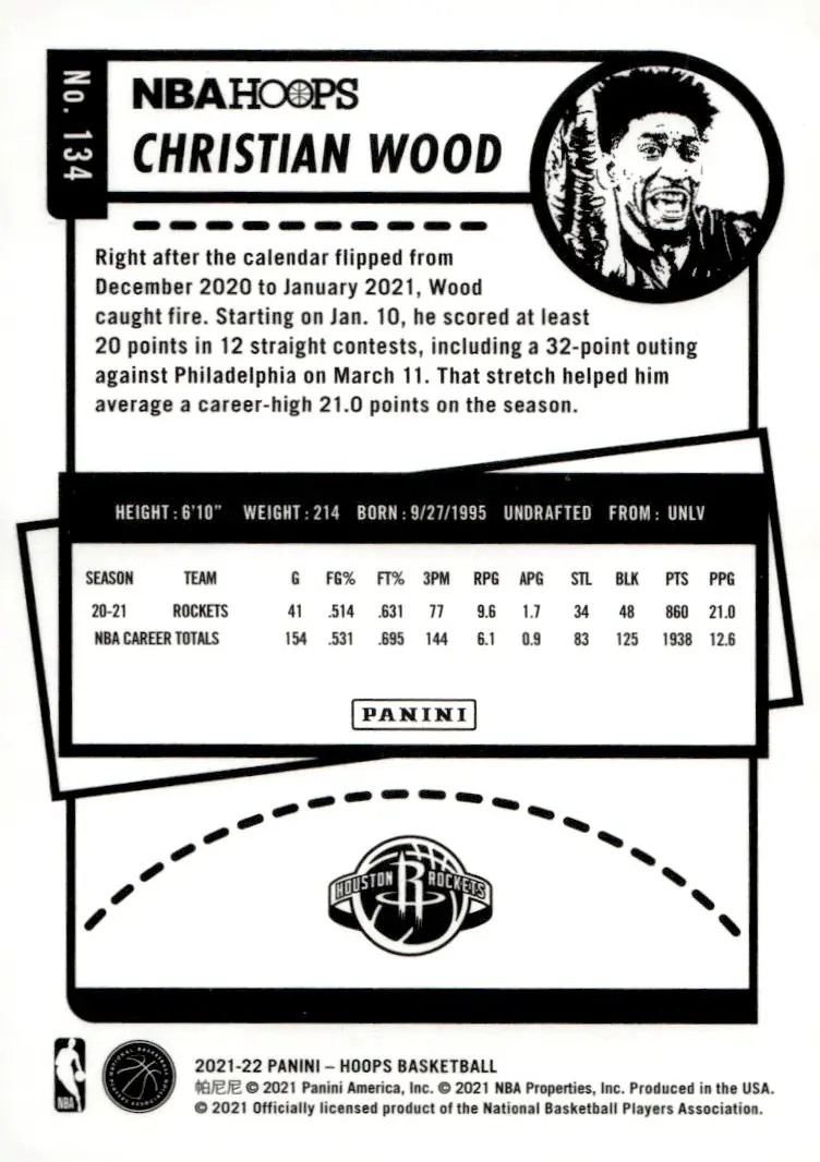 2021-22 NBA Hoops #134 Christian Wood (back)
