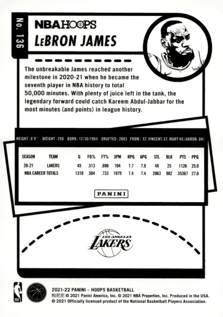 2021-22 NBA Hoops #136 LeBron James (back)
