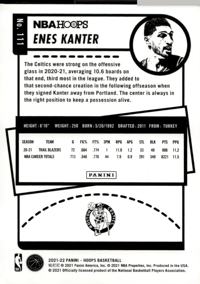 2021-22 NBA Hoops #111 Enes Kanter (back)