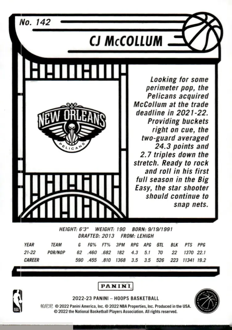 2022-23 NBA Hoops #142 CJ McCollum (back)