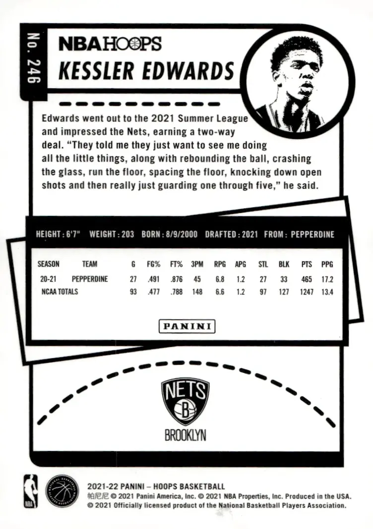 2021-22 NBA Hoops #246 Kessler Edwards (back)