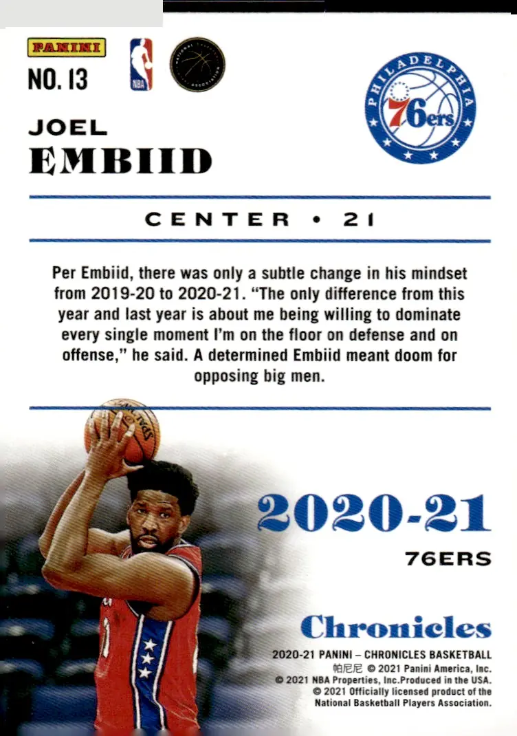 2020-21 Chronicles #13 Joel Embiid (back)