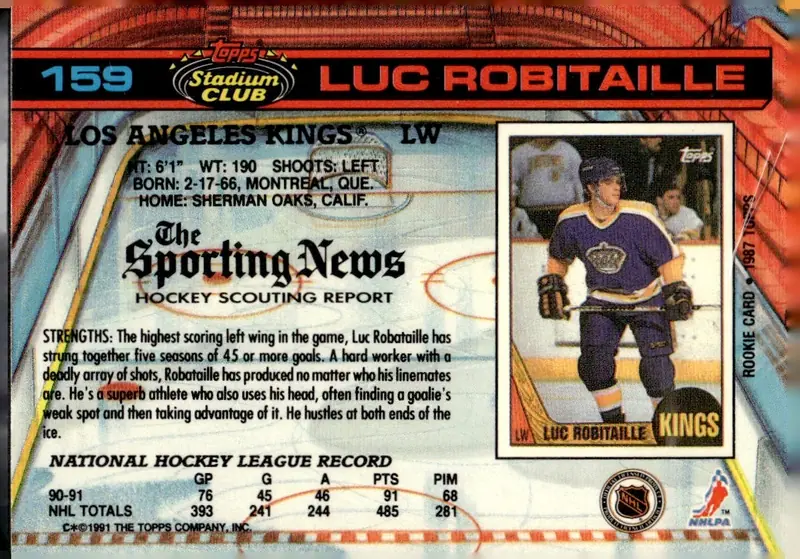 1991-92 Stadium Club #159 Luc Robitaille (back)