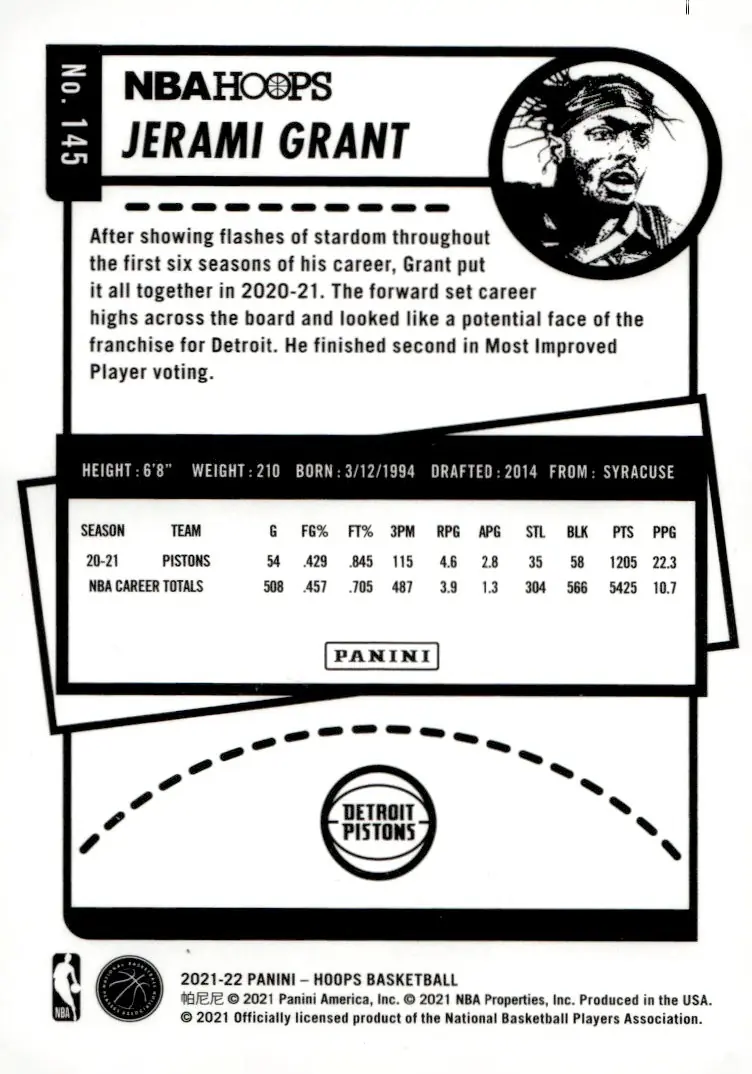 2021-22 NBA Hoops #145 Jerami Grant (back)