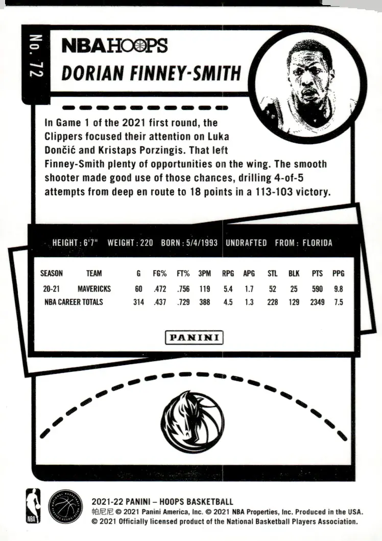 2021-22 NBA Hoops #72 Dorian Finney-Smith (back)