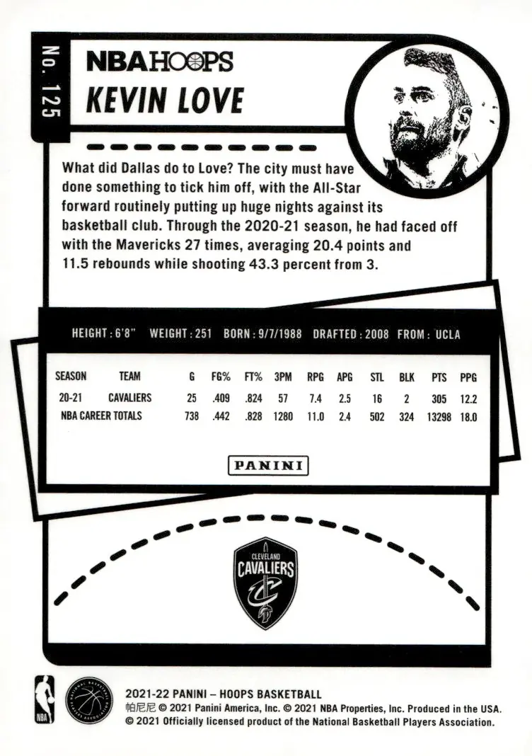 2021-22 NBA Hoops #125 Kevin Love (back)