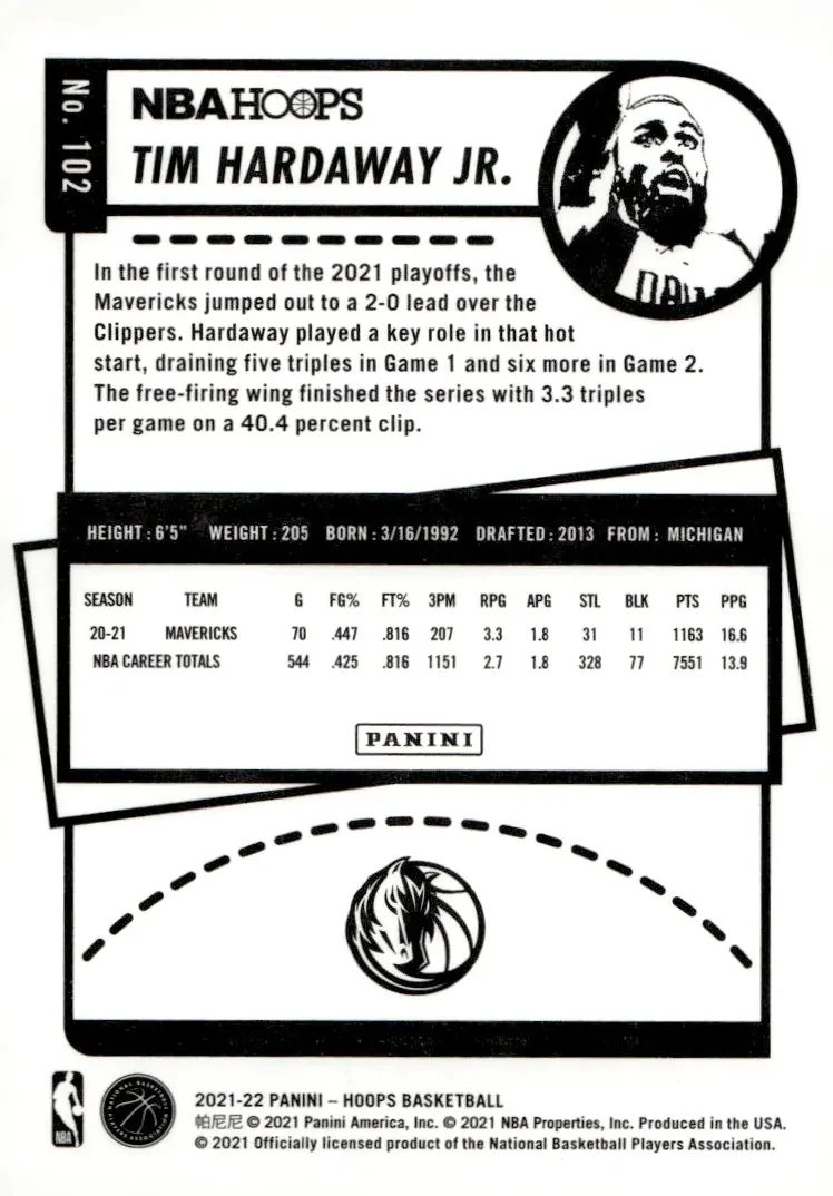 2021-22 NBA Hoops #102 Tim Hardaway Jr. (back)
