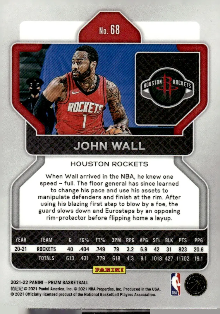 2021-22 Prizm #68 John Wall (back)