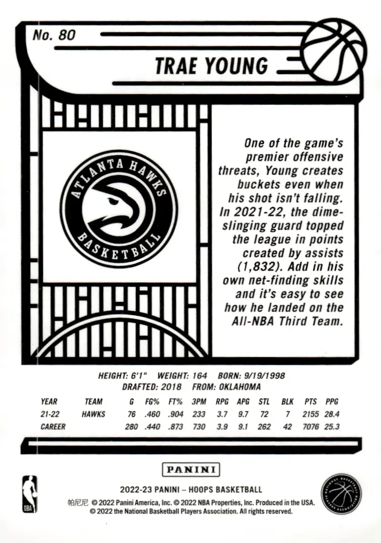 2022-23 NBA Hoops #80 Trae Young (back)