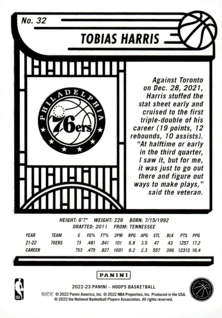 2022-23 NBA Hoops #32 Tobias Harris (back)