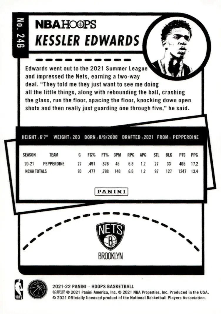2021-22 NBA Hoops #246 Kessler Edwards (back)