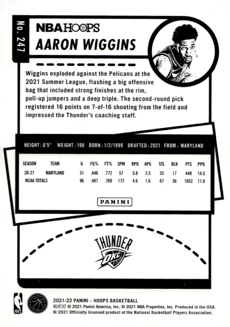 2021-22 NBA Hoops #247 Aaron Wiggins (back)