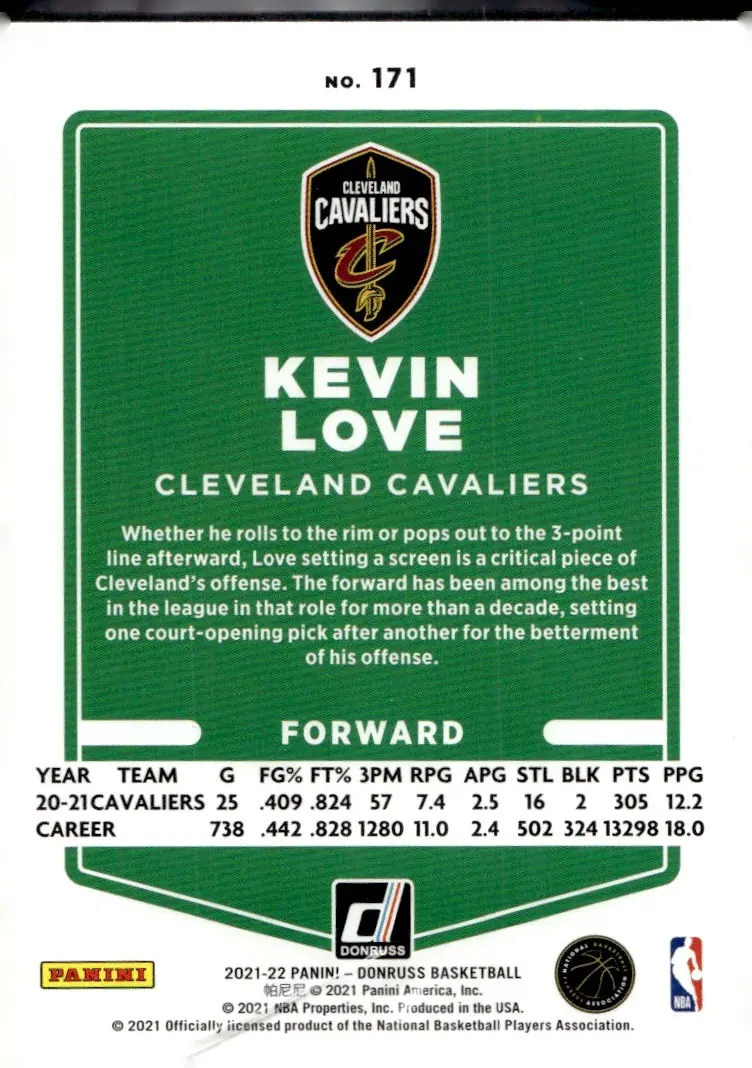 2021-22 Donruss Basketball #171 Kevin Love (back)