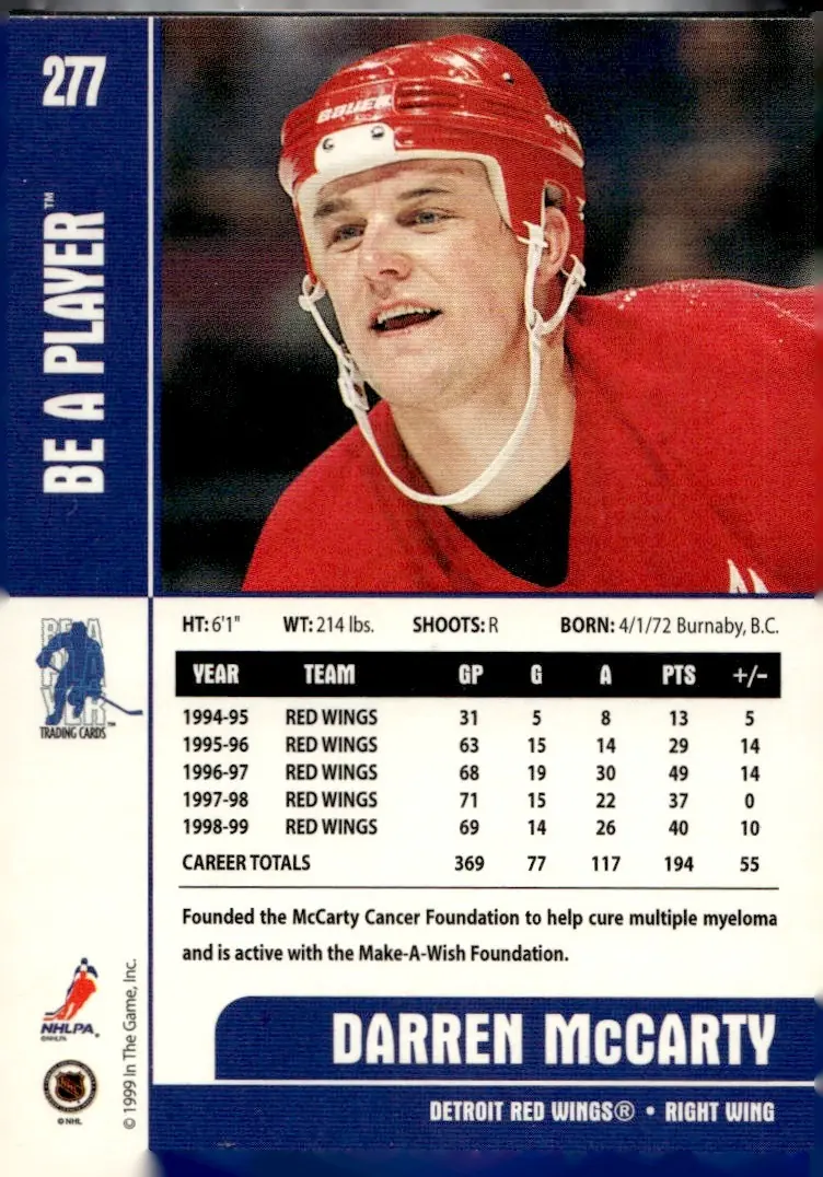 1999-00 Be A Player Memorabilia #277 Darren McCarty (back)