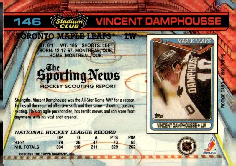 1991-92 Stadium Club #146 Vincent Damphousse (back)