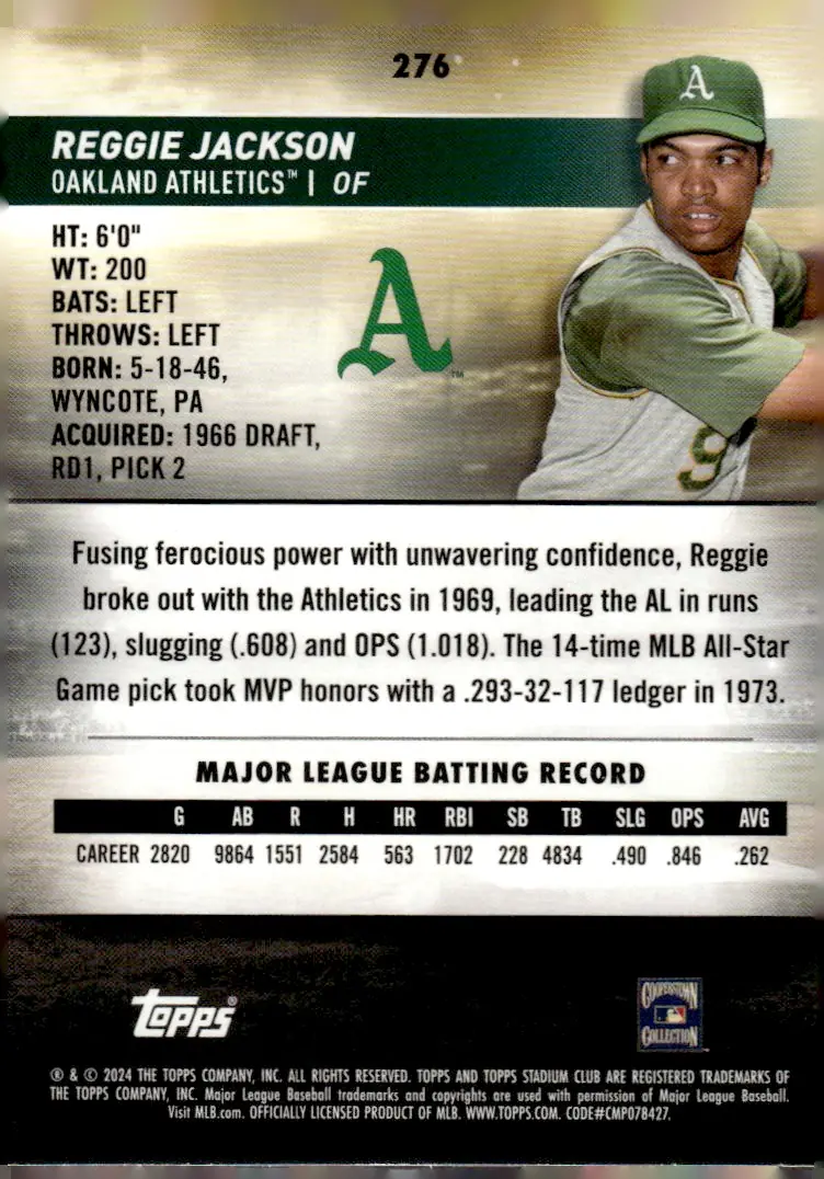 2024 Topps Stadium Club #276 Reggie Jackson (back)