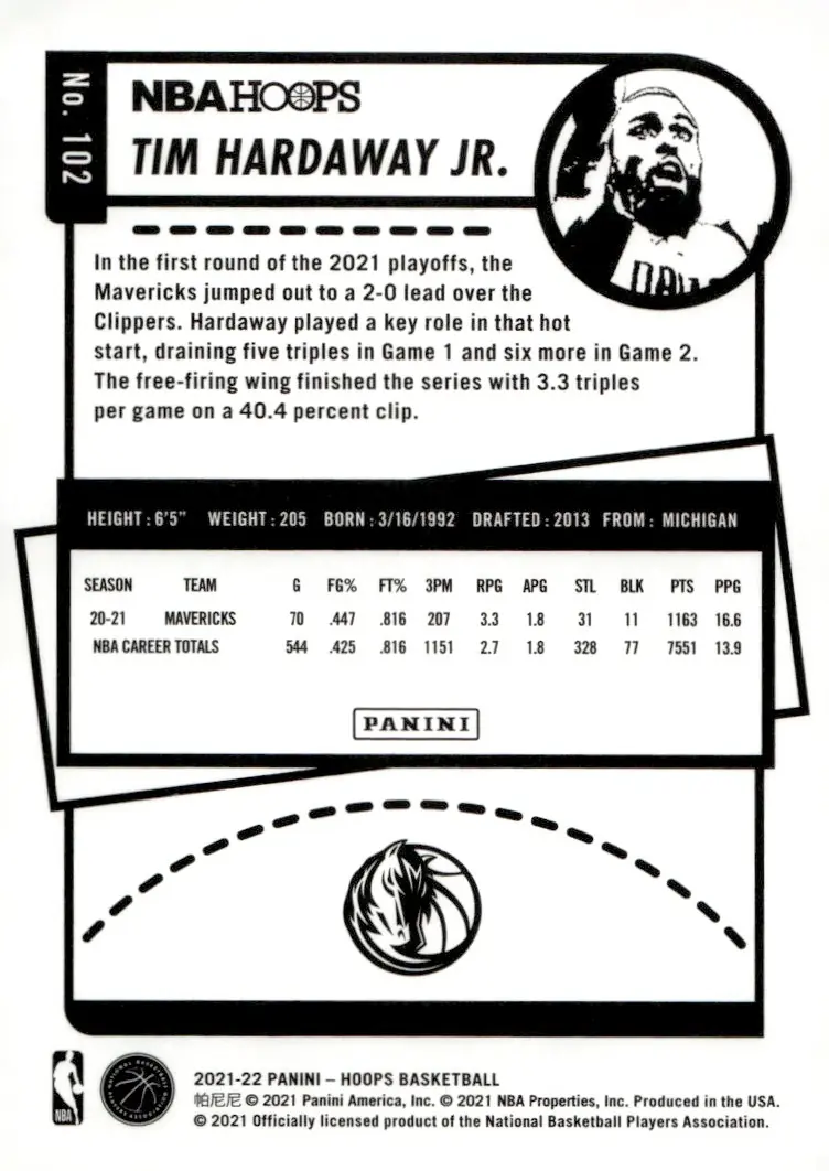 2021-22 NBA Hoops #102 Tim Hardaway Jr. (back)
