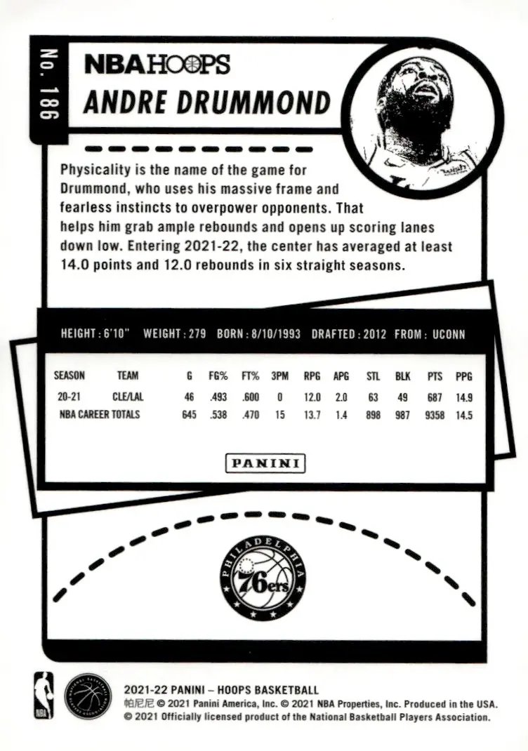 2021-22 NBA Hoops #186 Andre Drummond (back)