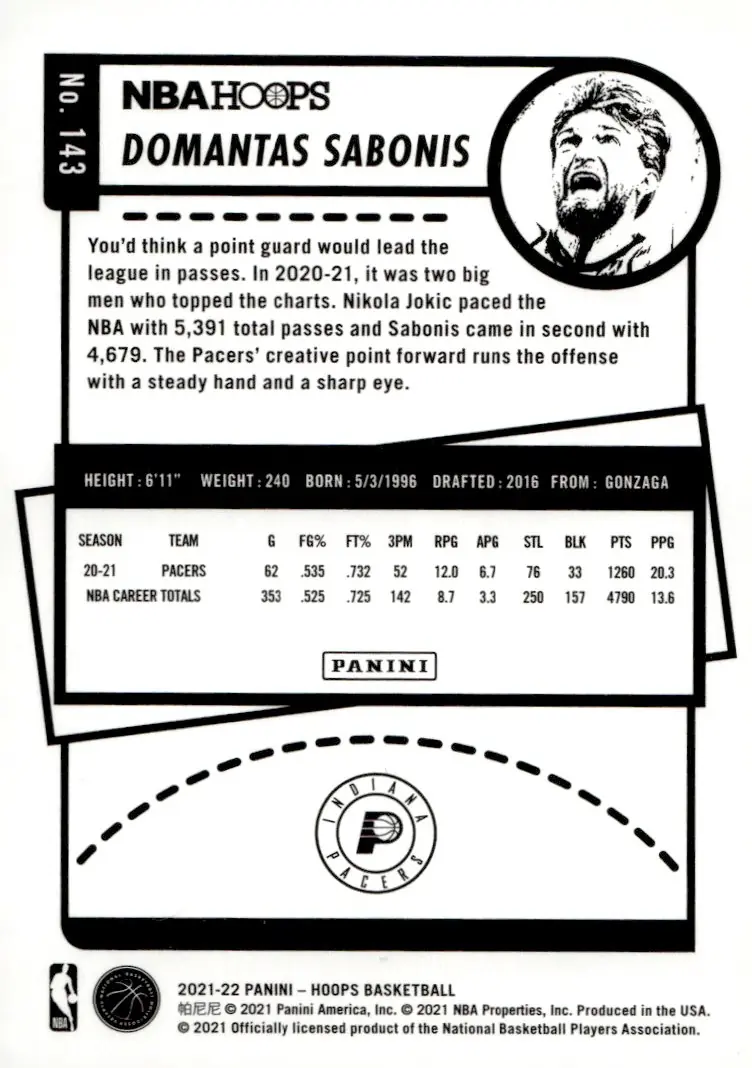 2021-22 NBA Hoops #143 Domantas Sabonis (back)