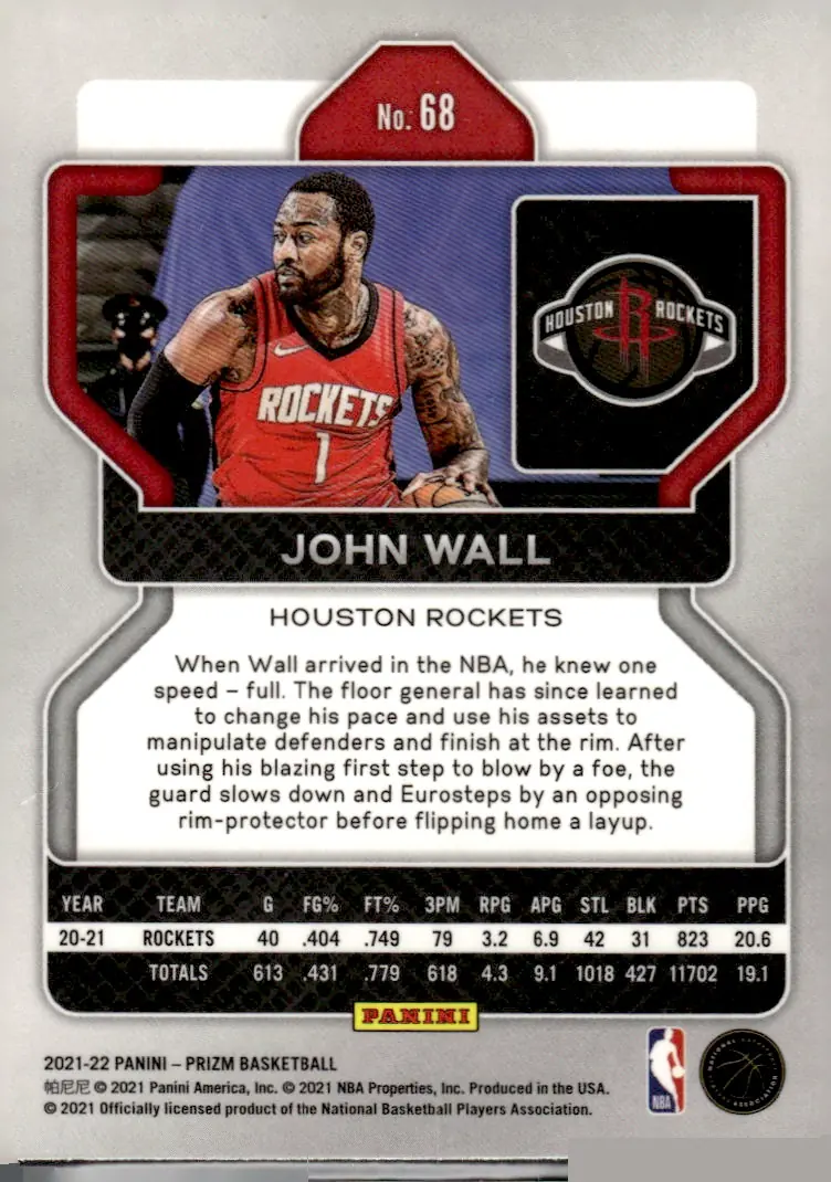 2021-22 Prizm #68 John Wall (back)