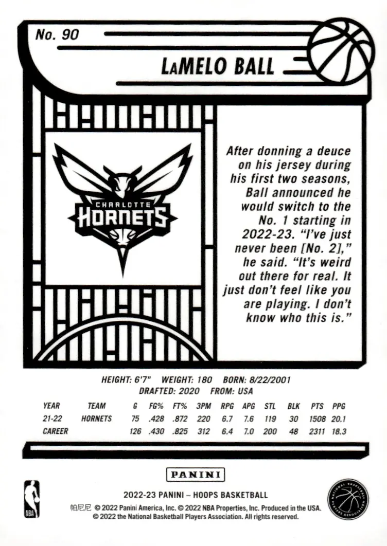 2022-23 NBA Hoops #90 LaMelo Ball (back)