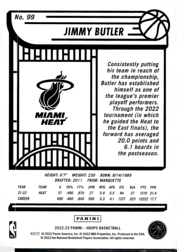 2022-23 NBA Hoops #99 Jimmy Butler (back)