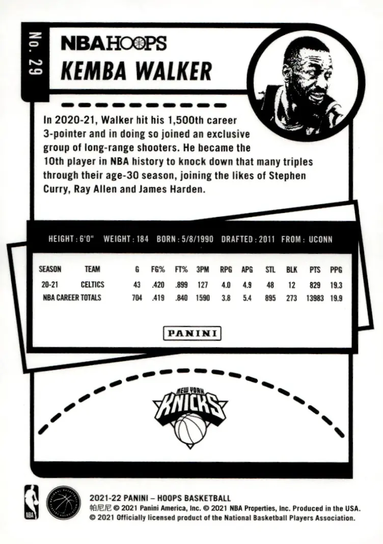 2021-22 NBA Hoops #29 Kemba Walker (back)