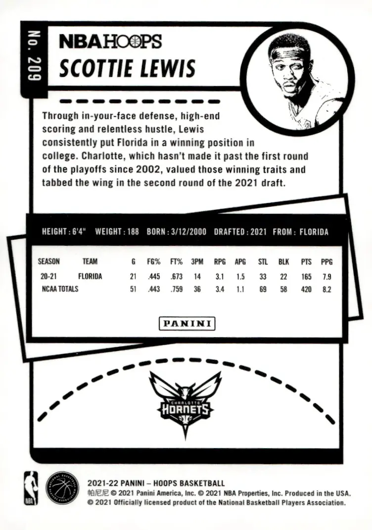 2021-22 NBA Hoops #209 Scottie Lewis (back)